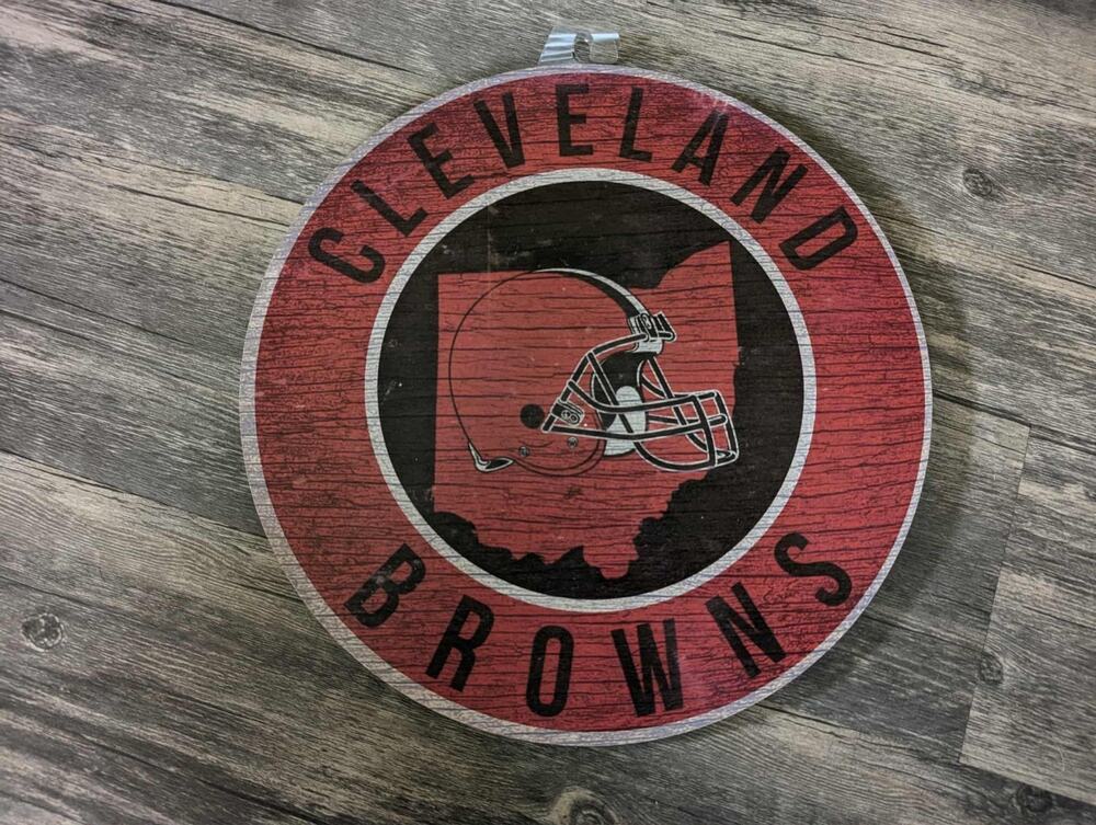 NFL Cleveland Browns 12" Circle with State Wood Sign Plague Wall Decor